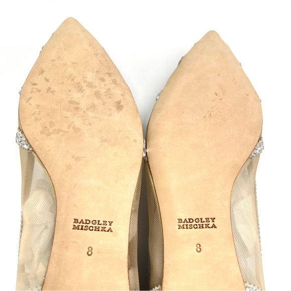 Badgley Mischka BHLDN Size 8 Gigi Point Toe Jeweled‎ Ivory Ballet Flats Shoes - Picture 12 of 13